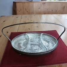 Alte Menage, Anbietschale, Kabinett, Pressglas, versilbert, Kreuzband