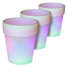 3er Set Solar Blumentopf weiß 3 LED Farbwechsel 19x17 cm Pflanzkübel Blumenkübel