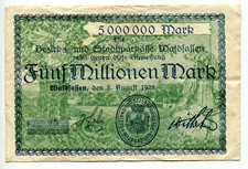 5 Millionen Mark Waldsassen 8.8.1923, gebraucht        #13