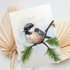 Handgemalte Tannenmeise Aquarellbild A6, Gemälde, Vogel Kunst, Wandbild, Deko