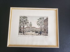 antik vintage Farb Lithographie Radierung BERLIN SCHLOSS CHARLOTTENBURG signiert
