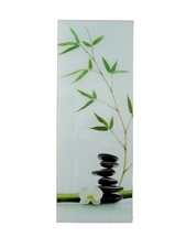 Glasbild 80 x 30 Bambus Orchidee Steine Relax Wellness Wandbild grün weiß schwar