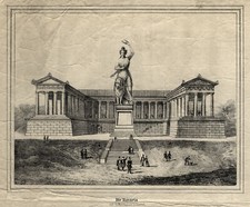 München Ruhmeshalle mit Bavaria Original Lithografie 1850