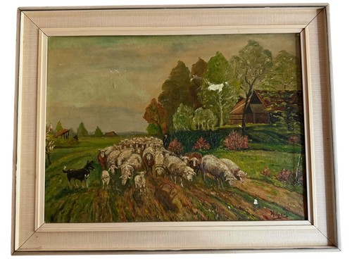 Vintage gemälde schafherde - gemälde,