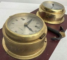2x Hermle Chronometer Schiffsuhr Yachtuhr Glasenuhr Barometer Messing Uhr Set