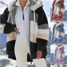 Damen Plüsch Warme Winterjacke Teddyfell Winter Fleecejacken Kapuzen Mantel DE