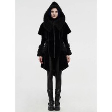 Punk Rave Goth Gothic Damen Samt Kunstfell Mantel Wintermantel - Skinner