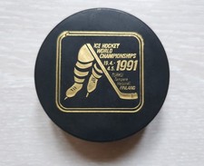 Eishockey Puck WM 1991, made in Czechoslovakia