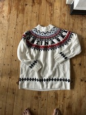 Pullover Strick Damen Norweger L Weiß Bunt