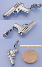 Echt 925 Sterling Silber Einhänger Charms rhodiniert Pistole Revolver rhodiniert