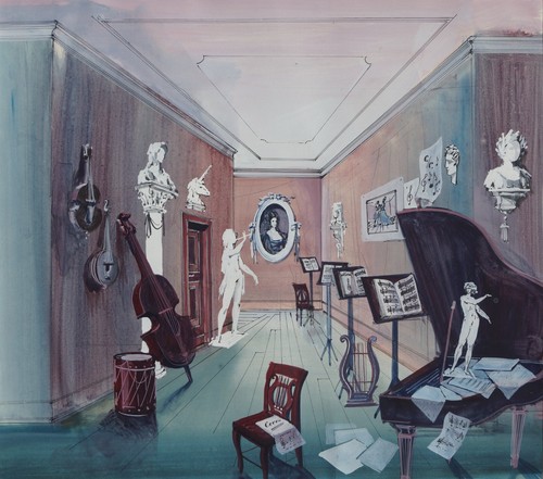Musikzimmer gouache 1960er - musikzimmer,, gouache,