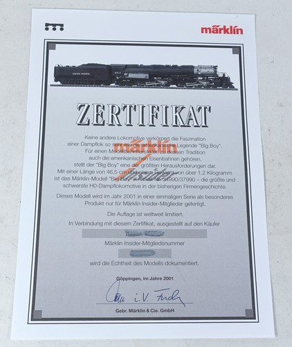 Märklin 37990 zertifikat - zertifikat, us