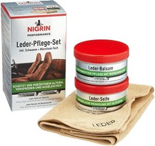 Lederpflege Set Auto NIGRIN Leder Reinigung mit Seife & Balsam & Schwamm & Tuch