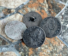 4 Stück Metall Trachtenknöpfe Zierknöpfe 25 mm. "Alte Münze" mit Öse