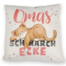 Orange Katze Kissen mit Spruch