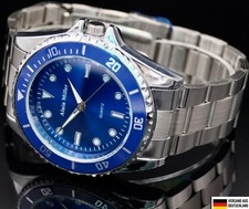 Alain Miller Herren Armband Uhr Silber Blau Farben Leuchtzeiger Edelstahl Neu