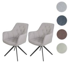 2er-Set Esszimmerstuhl HWC-L80, Küchenstuhl Stuhl, drehbar, Metall Stoff/Textil