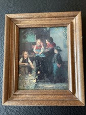 Bild Im Holzrahmen Reproduktion  17,5 X 15 cm Familie mit Kindern