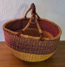 Bolga Korb Einkaufskorb Afrika Ghana? Tasche Henkel Seegras geflochten Alt