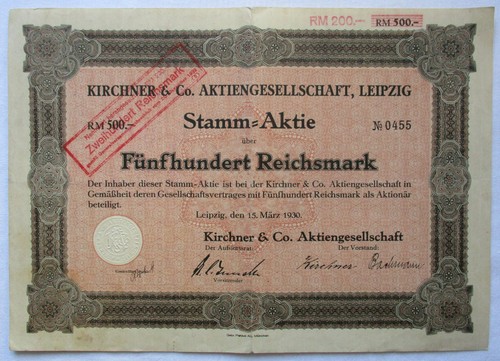 500 reichsmark aktie kirchner - reichsmark,