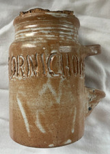 Gurkentopf mit Zangenhalterung, Korkdeckel- Keramik glasiert braun Landhaus