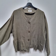 Zep-Zep Jacke Leinen Sofia 40 42 L Kragen Lagenlook khaki oliv grün Kurzjacke