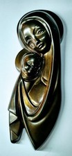 Bronze-"Madonna mit Kind"-Wandrelief -Aufhängung-Mid Century-Vintage-21x7cm