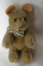 Schuco Teddy Miniatur ca. 9,5 cm - beige, rote Nase - orig. Schleifchen -  TOP!