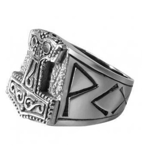 Thorshammer silver ring runes - thorshammer,
