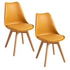 Set 2er Design Stuhl mit Kissen Senfgelb– Esszimmerstuhl mit Holzbeinen DSW