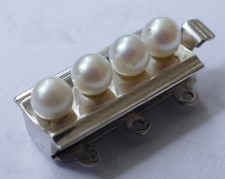 Kettenschließe Kettenverschluss dreireihig 835 Silber 4 Perlen Vintage