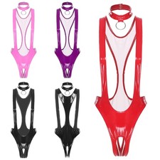 Damen Jumpsuit One Piece Bodysuit Glänzendes Trikots Frauen Nachtwäsche Sexy