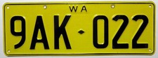 Nummernschild Australien WA=Western Australia.  9AK - 022.