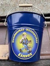 niedlicher blauer Blech-Eimer, Deko-Übertopf „Handwerker-Eimer“, gebr.