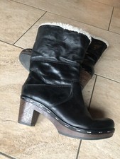 Clarks Schwarz Echtleder Clogs Stiefel Boots Gr. 5 1/2 Uk 39 Neu Fell Gefüttert