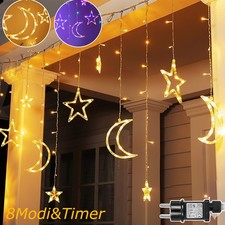3.5M LED Lichterkette Stern Mond Lichtervorhang Weihnachtsbeleuchtung Fenster