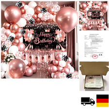 Roségoldene Partydeko | 80er Ballonset mit Fotoback | Happy Birthday