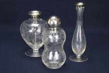 3x Stilvolle Kristallvase Ausschänkgefäß Montur 835er Silber Echtsilber Glas