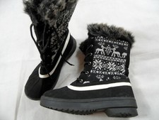 gefütterte Winterstiefel z. Schnüren Norwegermuster schwarz Gr. 39 TOP NB221