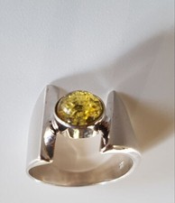 Ostseeschmuck grüner Bernsteinring 925ér Silber sattiniert Größe 60  TOP Design