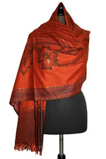 Pashmina Schal Stola Tuch Umschlagtuch Wolle Rot - Orange Handarbeit Indien