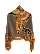Hermes GM Cashmere Silk Shawl 140 "Libre Comme Pegase" Brown Orange:JPN