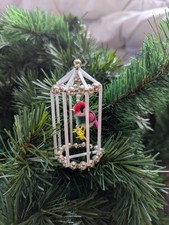 Christbaumschmuck Glas Tschechien Gablonz Vogelkäfig Vögelchen Hohlglasperlen