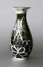 Dunkle Rauchglas Vase mit  Silver Overlay, Höhe ca. 26,5cm, ~ 1kg, ~ Art Déco