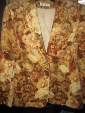 VINTAGE SAMT BLAZER Herbstmotiv Braun Rottöne mit Handtasche 38 40