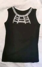 Damen Glitzer Strass Top Oberteil 40 42 L XL Dekolleté Glitzer Shirt