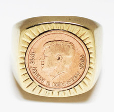Herrenring 8 Karat 333 Gold Gelbgold John F. Kennedy Medaille 4,32 g Gr. 52