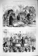 Original alter antiker Druck 1876 Madrid Spanien Octroi Wasser geschmeidige Fässer 19.