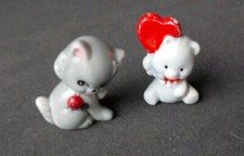 Deko Keramik, Porzellan ? Katze und Hase 5,5cm Weiß, Grau 