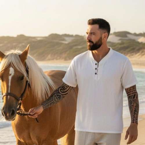 Herren shirt baumwolle sand - herren,